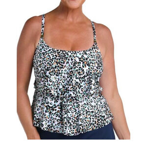 24th & Ocean Womens Desert Spot Swim Tankini Swim Top Size XL NEW Animal Print